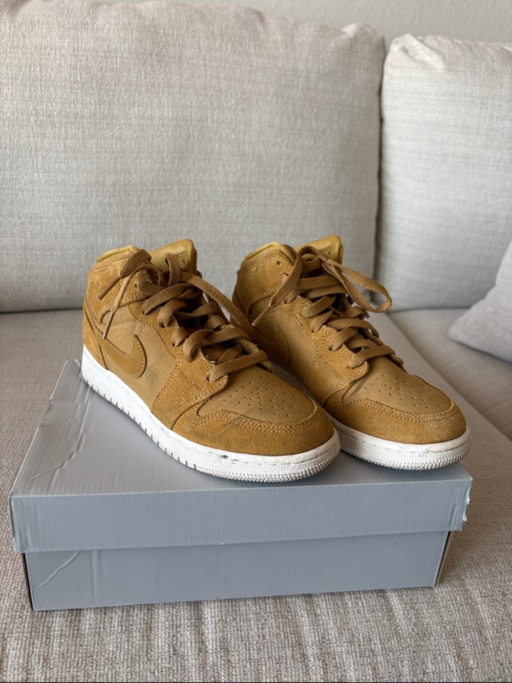 Nike Men’s Mid-Top Suede Sneakers in Tan Brown